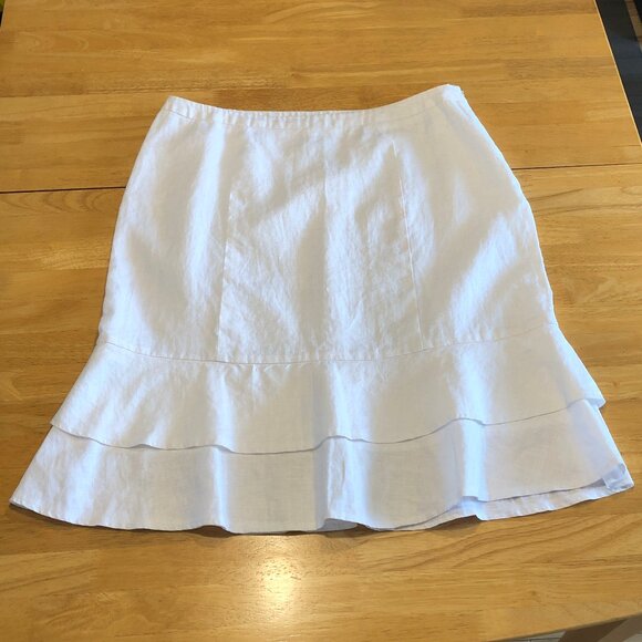 ALEXANDRA BARTLETT White Ruffle Skirt Probably Linen Fully Lined Zip Women’s L - Picture 3 of 16
